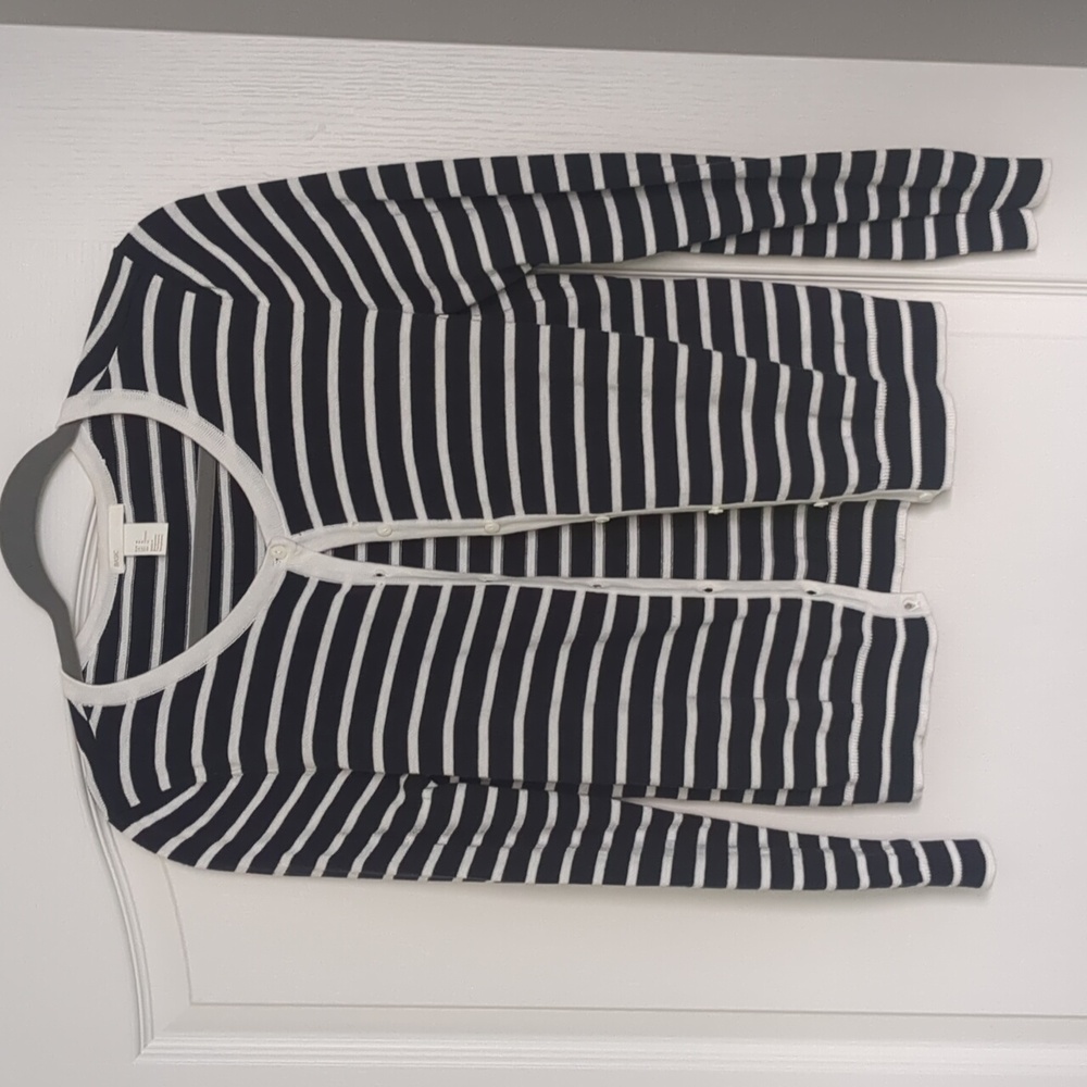 100 % cotton H&M cardigan, size medium, blue and white striped